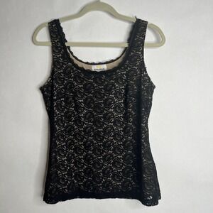Kathleen Kirkwood  Dressy Tank Top Black Tan Lace Size M